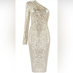Dazzling One-Shoulder Gold Sequin Dress